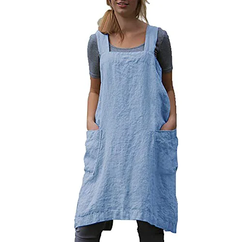 Crafted Cotton Linen Apron Cross Back Apron for Women with Pockets Pinafore Dress for Baking Cooking Flexible