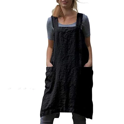 High-Grade Cotton Linen Apron Cross Back Apron for Women with Pockets Pinafore Dress for Baking Cooking Original Design