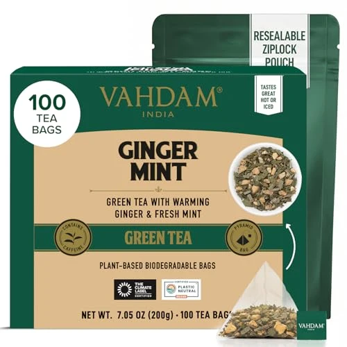 Carefully Designed Ginger Mint Green Tea Bags 100 Count Environmentally Friendly