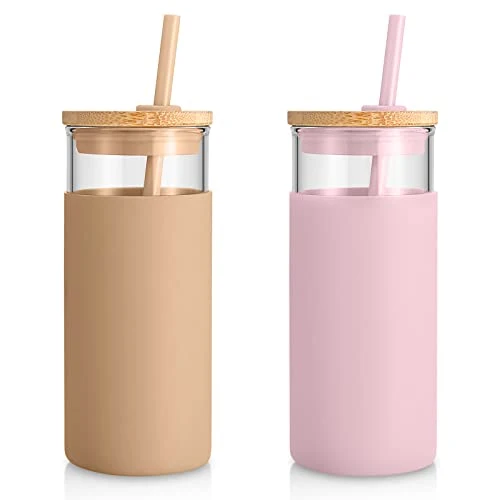 Proven 20 oz Glass Tumbler with Lids and Straws Sophisticated