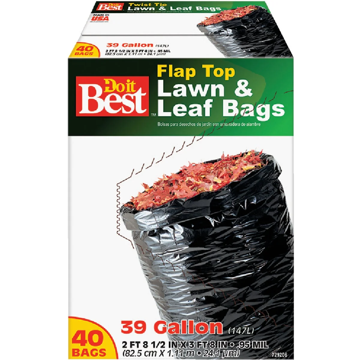 Minimalist Do it 39 Gal. Black Flap Tie Lawn Leaf Bag 40-Count High-Performance