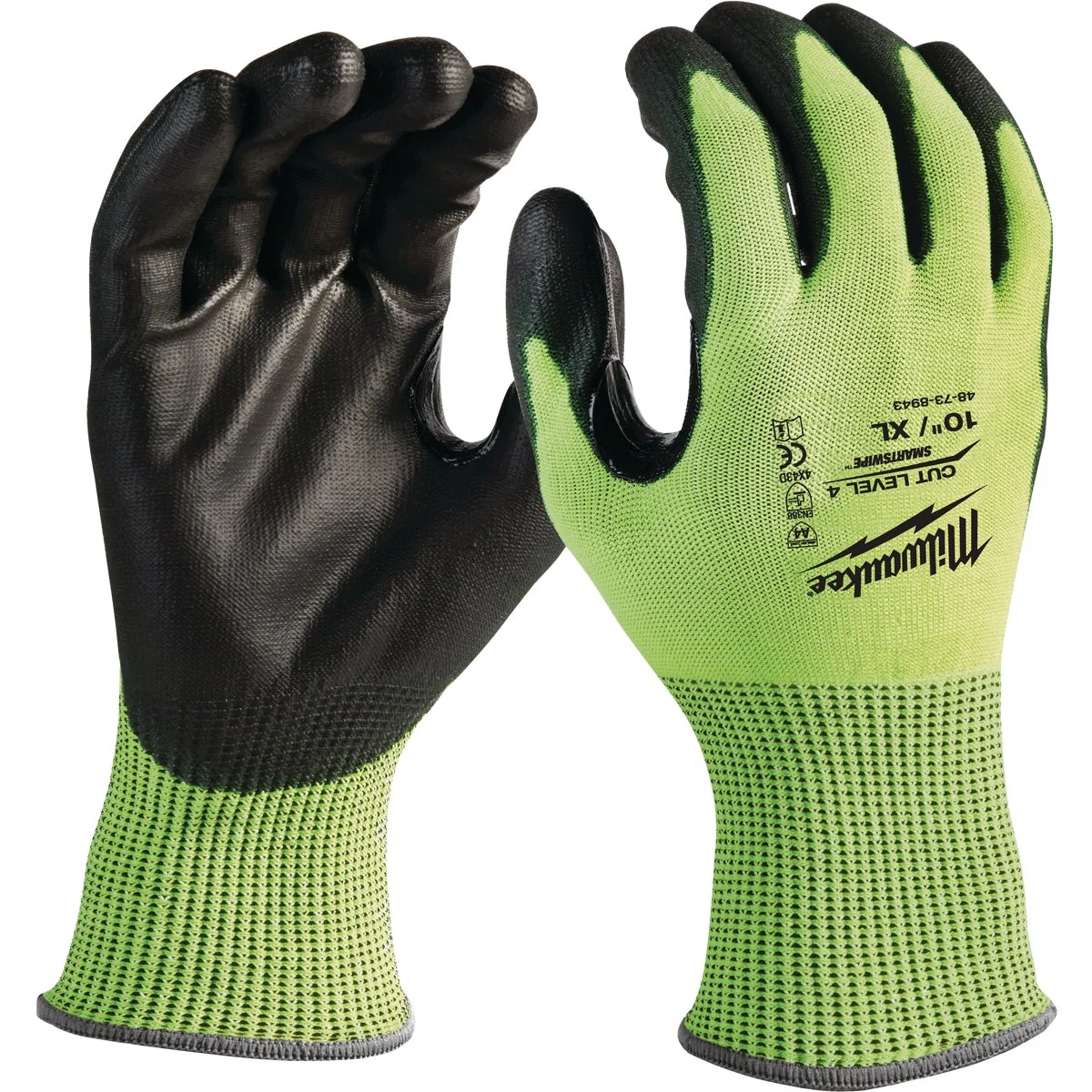 Detailed Milwaukee Unisex Large Cut Level 3 High Vis Polyurethane Dipped Glove Lightweight