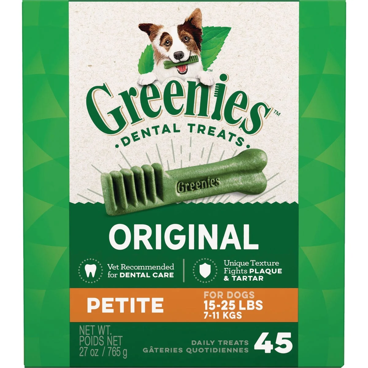 Reusable Greenies Petite Small Dog Flavor Dental Dog Treat 45-Pack Organic