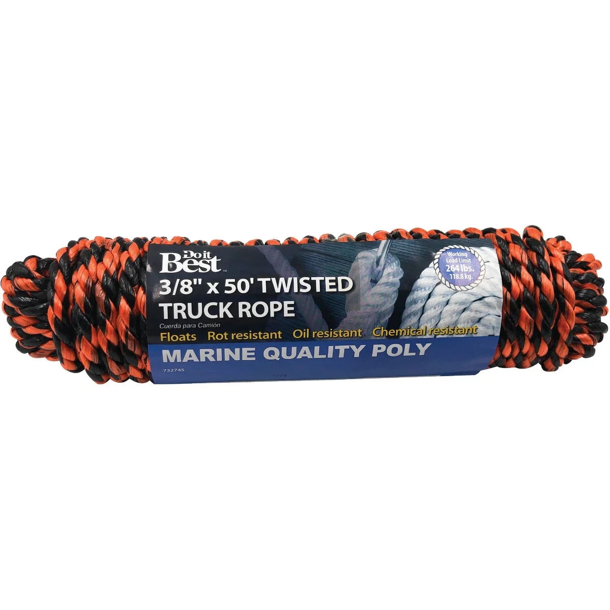 Expertly Made Do it 3 8 In. x 50 Ft. Orange Black Truck Polypropylene Packaged Rope Natural