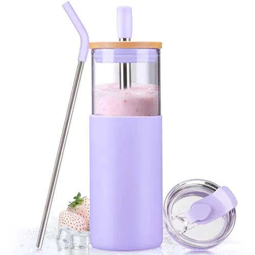 Contemporary 24oz Glass Tumbler with Lids and Straws Flexible