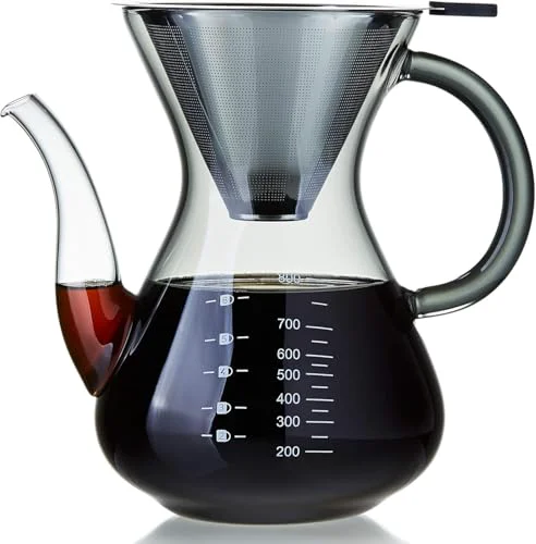 Contemporary Pour Over Coffee Maker with Double Stainless Filter 27 fl oz Smooth