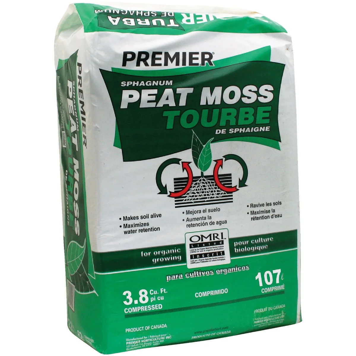Fine Crafted Premier 62 Lb. 3.8 Cu. Ft. Compressed Bale Sphagnum Peat Moss Efficient