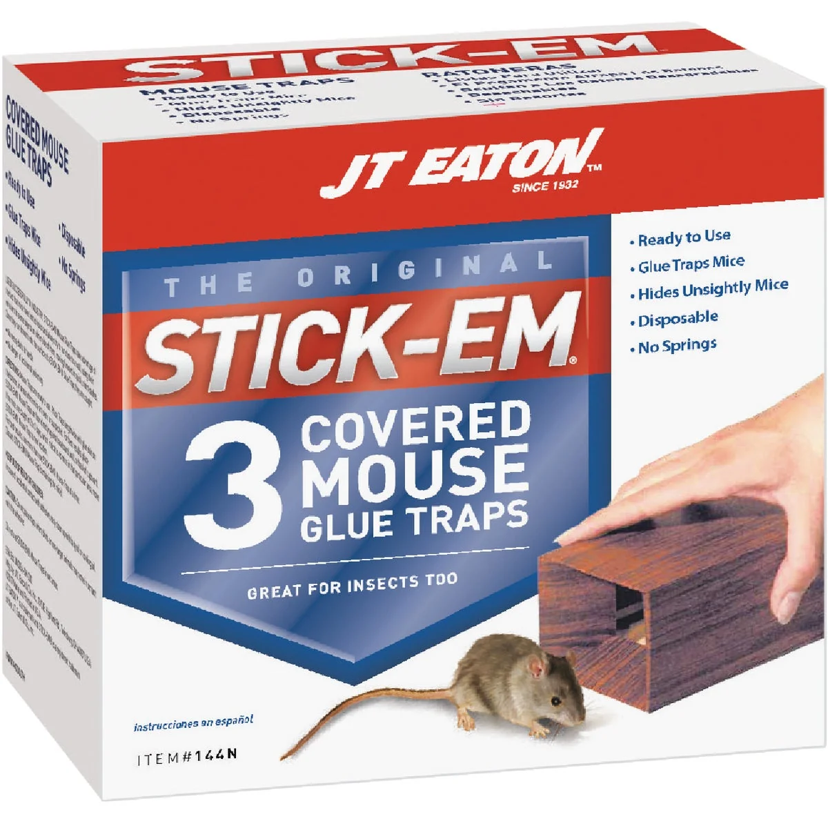 Green JT Eaton Stick-Em Glue Covered Mouse Trap 3-Pack Clean