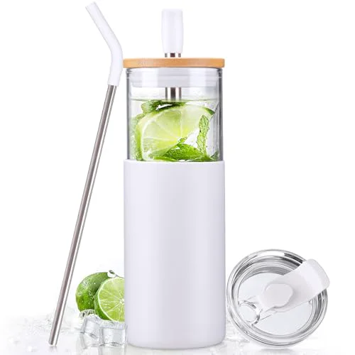 Superior 24oz Glass Tumbler with Lids and Straws Flexible