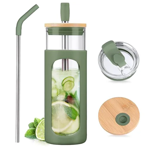 Classic 24oz Glass Tumbler with 2 Lids and Straws Flexible