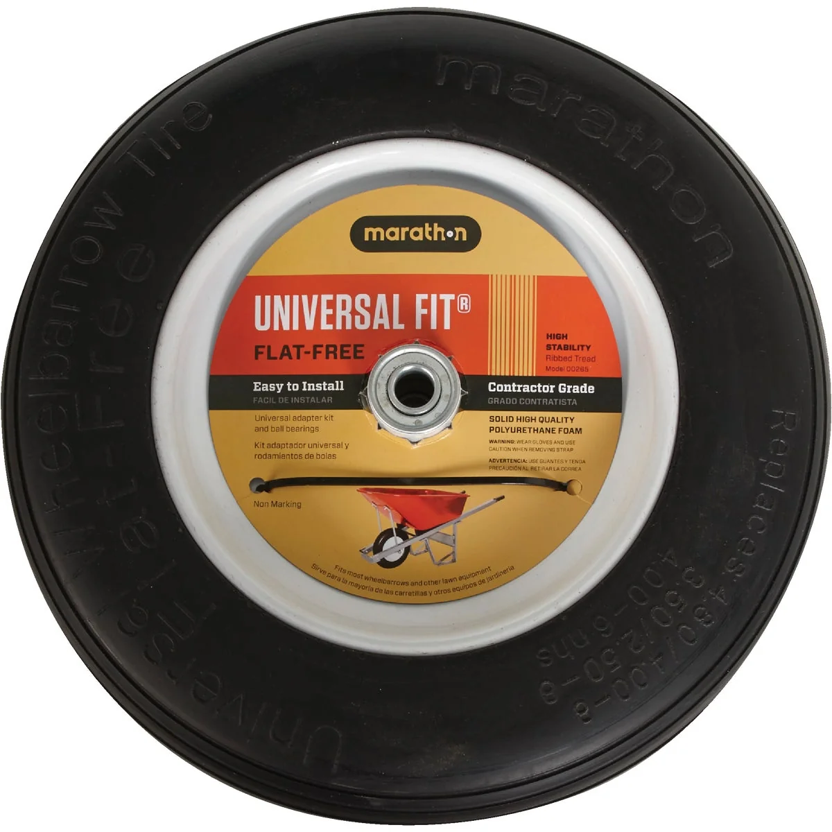 Eco-Friendly Marathon 14.5 In. Universal Flat Wheelbarrow Wheel Solid