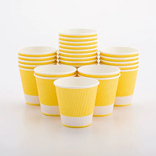 Functional Ripple Wall Coffee Cups 25 Count 8 Ounce Insulated Light Yellow Paper Cups Sophisticated