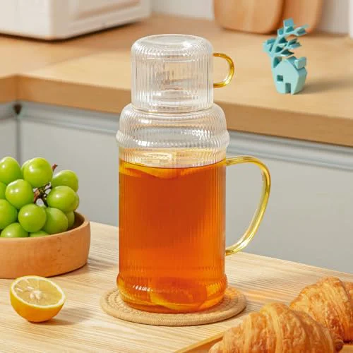 Crafted Water Pitcher Glass Jug With Lid and Spout Efficient