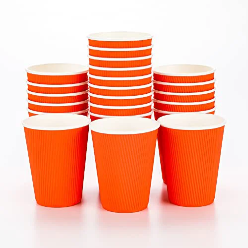 Traditional Ripple Wall Coffee Cups 25 Count 12 Ounce Insulated Tangerine Orange Paper Cups Consistent
