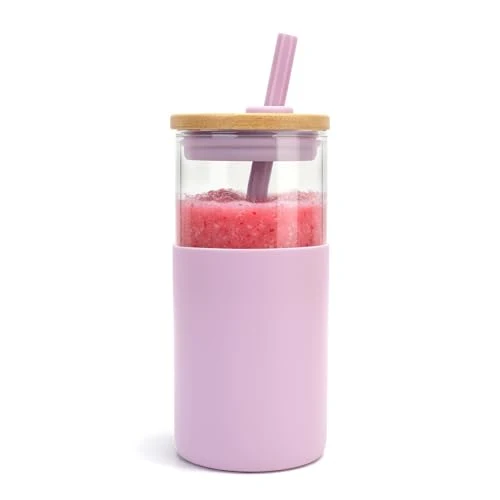 Recyclable 16 oz Glass Tumbler with Lids and Straws Luxury