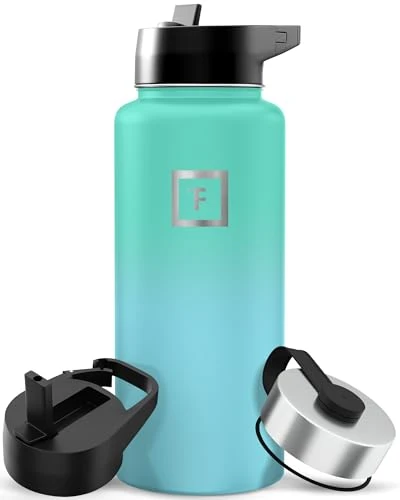 Lightweight 32 oz Wide Mouth Water Bottle with 3 Lids Luxury