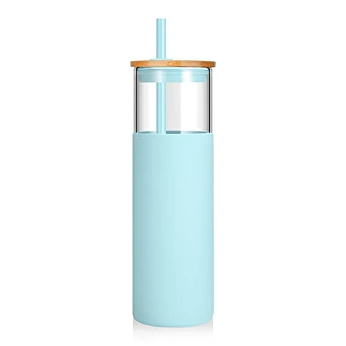 Elegant 32 oz Glass Tumbler with Lids and Straws Casual