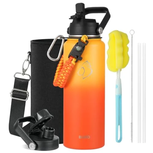 User-Friendly 40 oz Insulated Water Bottle with Paracord Handle Straw Spout Lids Practical