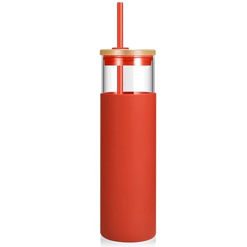 Secure 28 oz Glass Tumbler with Lids and Straws Optimized