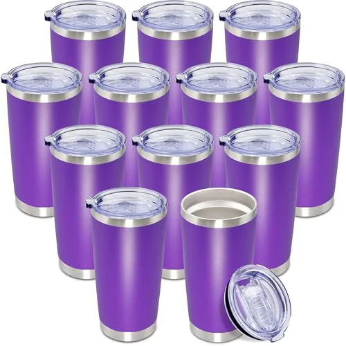 Organic 20oz Tumbler Insulated Coffee Tumblers with Lid Stainless Steel Purple 12P 12 Count Eco-Friendly