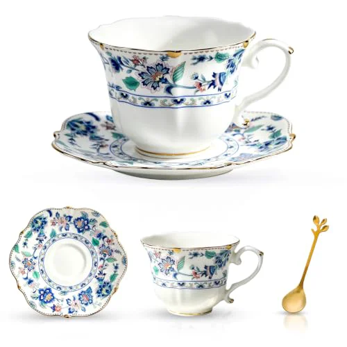Secure Bone China Tea Cup and Saucer Set 6 Count Casual