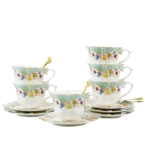 Reliable Country Roses 18 Peices Bone China Tea Cup And Saucer Set 18 Count Durable