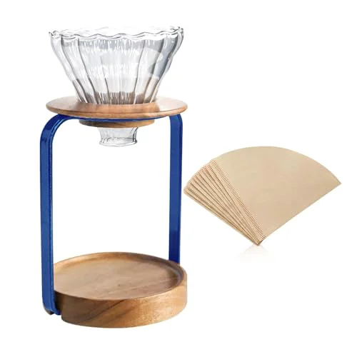 Reusable Pour Over Coffee Maker Set with Black Gooseneck Kettle Wooden Filter Holder Coffee Dripper Glass Server with Paper Coffee Filters Quality