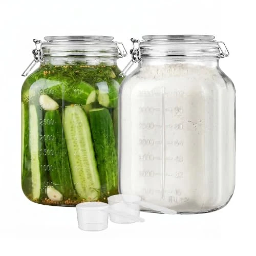 Detailed 1.1 Gallon Glass Storage Jars with Airtight Clamp Lids 2 Count Premium Material