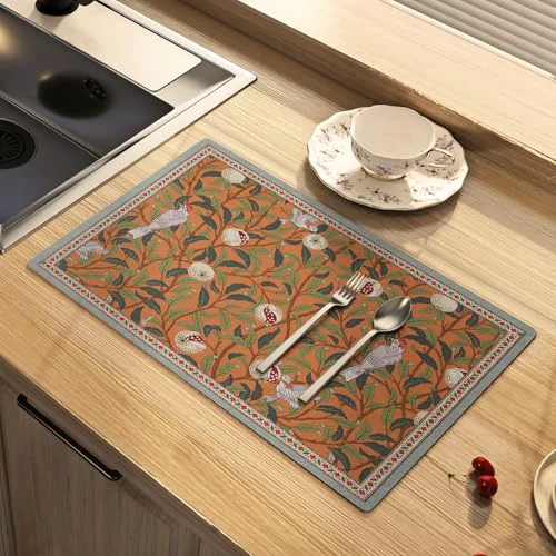 Functional Floral Dish Drying Mat for Kitchen Counter Solid