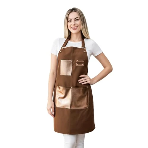 Unique Barista Tools Apron for Women Hairstylists Servers Waterproof Canvas Kitchen Apron with 3 Pockets for Cooking Gardening Classic