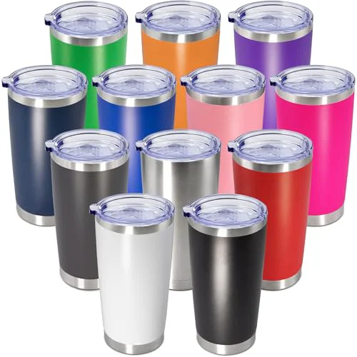 Powerful 20oz Tumbler Insulated Coffee Tumblers with Lid Stainless Steel Mix 12P 12 Count Premium