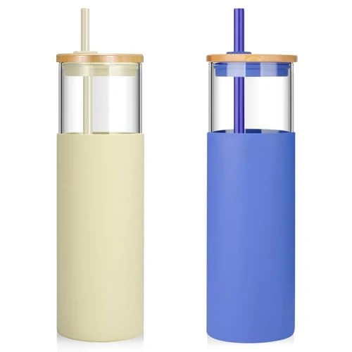 Artisan 32 oz Glass Tumbler with Lids and Straws Safe