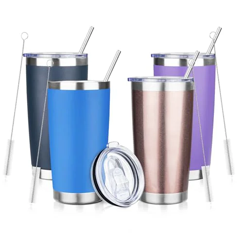 Sustainable DIW 20oz Insulated Tumbler Bulk Travel Coffee Mug with Lid 4 Count Luxury
