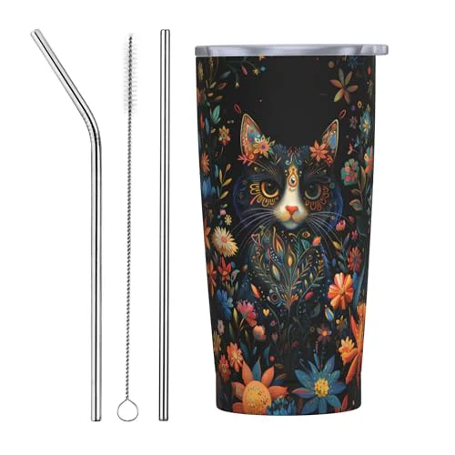 Exceptional Cat Tumbler with Lid and Straw 20oz Coffee Tumblers Leakproof Stainless Steel Travel Mug Vacuum Insulated Cup for Iced and Hot 20 Count Environmentally Friendly