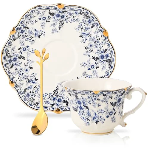 Efficient Country Roses Porcelain Tea Cup and Saucer Set with Gold Trim High-Quality