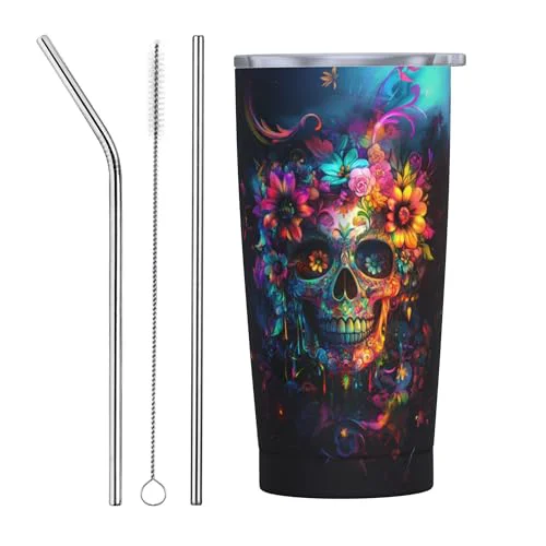 World-Class Skull Tumbler with Lid and Straw 20oz Coffee Tumblers Leakproof Stainless Steel Travel Mug Vacuum Insulated Cup for Iced and Hot 20 Count Advanced