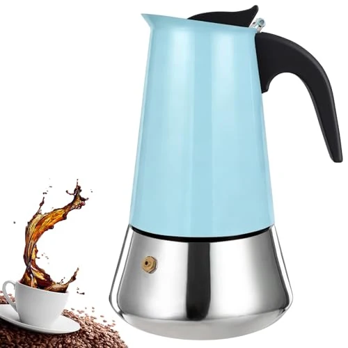 Official 4 Cup Stovetop Espresso Maker Stainless Steel Moka Pot Stove Top Percolator Italian Coffee Makers Capable Mocha Greca Machine Cafe Classic Induction Cookers for Home and Camping 200ml 6.6oz Solid