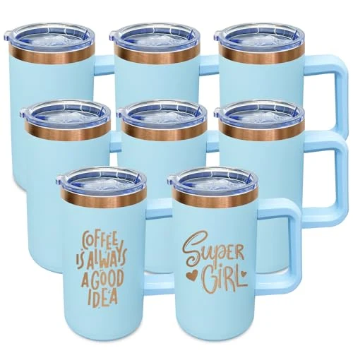 Convenient 22oz Insulated Coffee Mug Bulk with Handle and Lid Sky Blue 8 Count Official