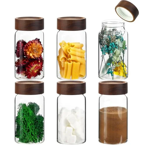 Practical 8oz Airtight Glass Jars Small Spice Storage Canister with Wooden Lid Clear Glass Food Container Canning Jar for Cookies Overnight Oats Yogurt Pantry Sugar Tea Coffee Bath Salts Smart