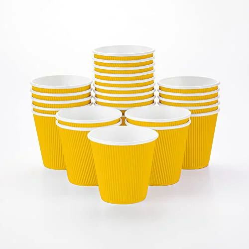 Professional Ripple Wall Coffee Cups 25 Count 8 Ounce Insulated Yellow Paper Cups Flexible