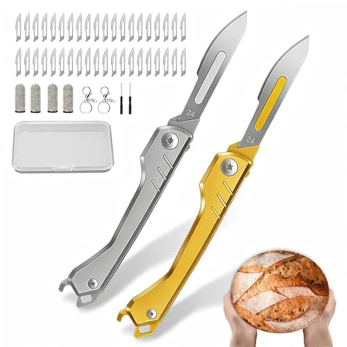 User-Friendly 2pcs Folding Bread Lame Dough Scoring Tool with 40 Razor Blades Fine