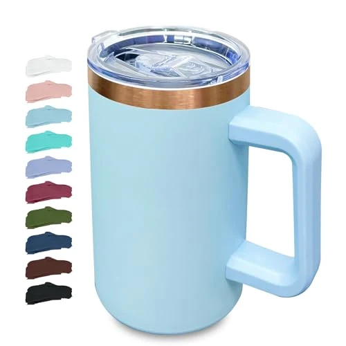 Proven 22oz Insulated Coffee Mug Bulk with Handle and Lid Sky Blue Easy-to-Use