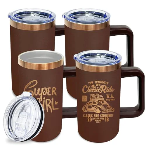 Natural 22oz Insulated Coffee Mug Bulk with Handle and Lid Brown 4 Count Contemporary