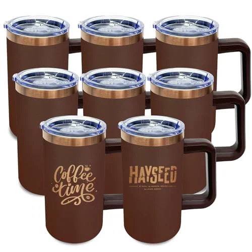 Comfortable 22oz Insulated Coffee Mug Bulk with Handle and Lid Brown 8 Count Secure