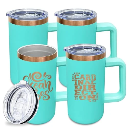 Verified 22oz Insulated Coffee Mug Bulk with Handle and Lid Mint Green 4 Count Sustainable