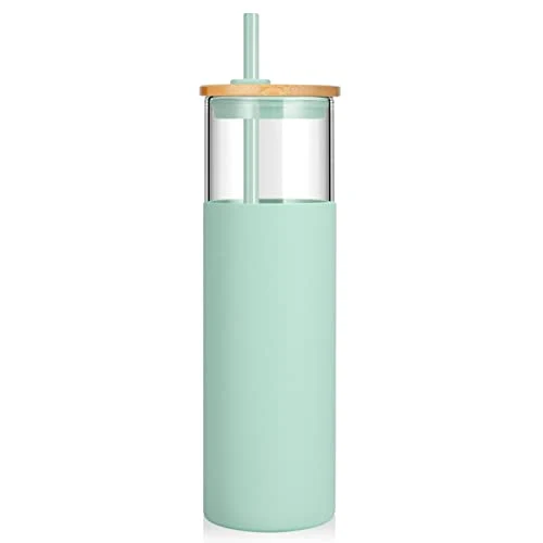 Unique 28 oz Glass Tumbler with Lids and Straws Professional