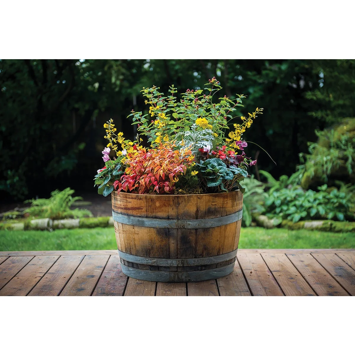Genuine Wood Products 26 In. Half Oak Barrel Planter Top-Quality