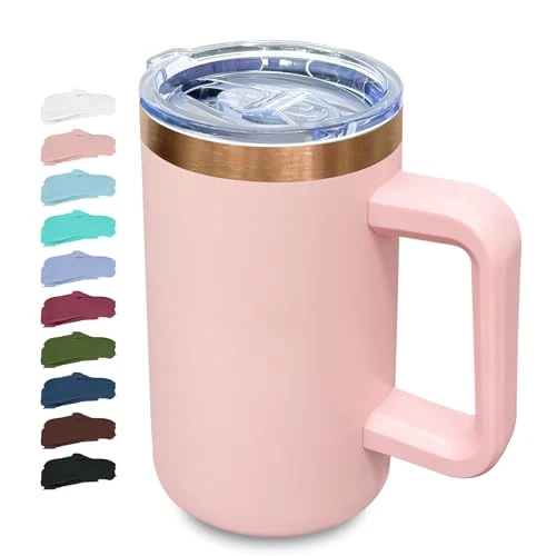 Efficient 22oz Insulated Coffee Mug Bulk with Handle and Lid Pink Crafted