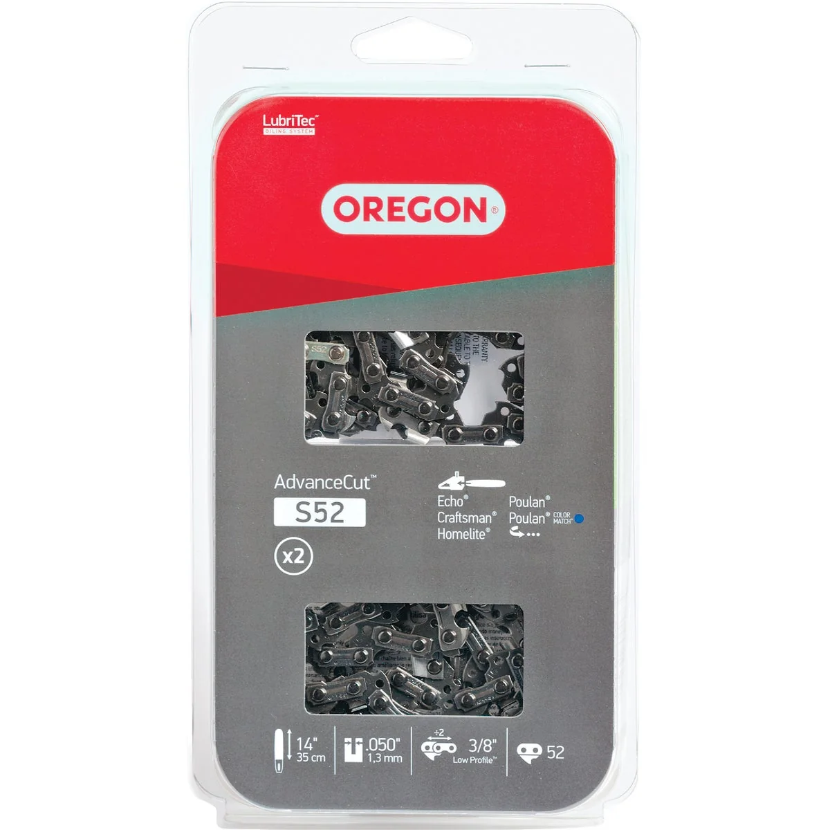 Contemporary Oregon AdvanceCut LubriTec S52T 14 In. 3 8 In. Low Profile 52 Link Chainsaw Chain 2-Pack Fine