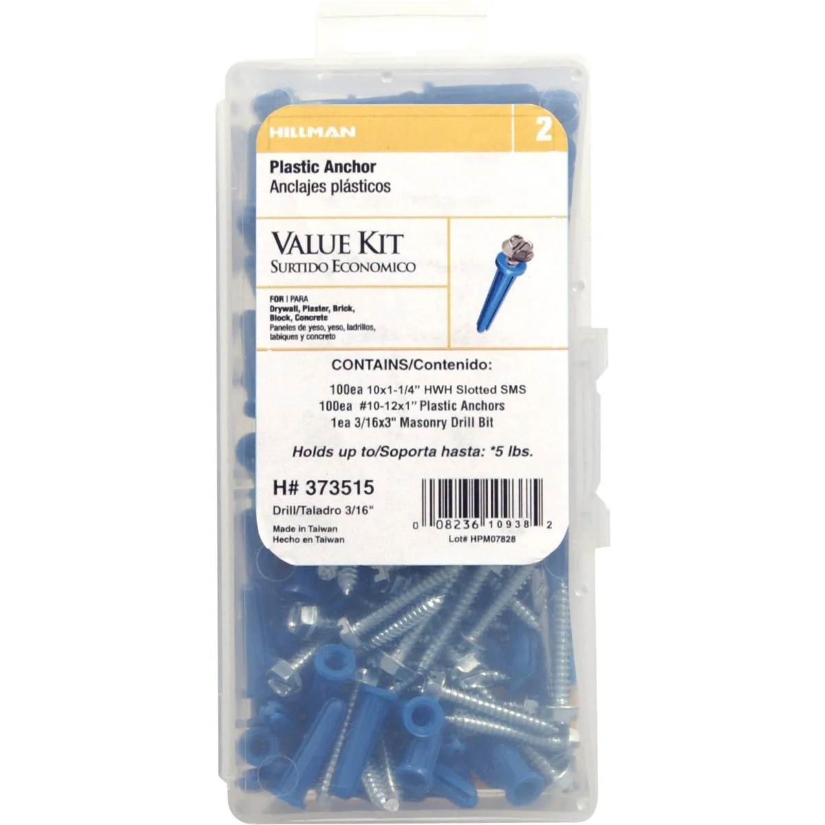 Green Hillman 10 – 12 Thread x 1 In. Blue Plastic Anchor Kit Recyclable